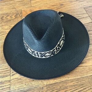 Sun And Sand Head Wear Black Southwestern Band Adjustable Wide Brim Hat UPF + 50